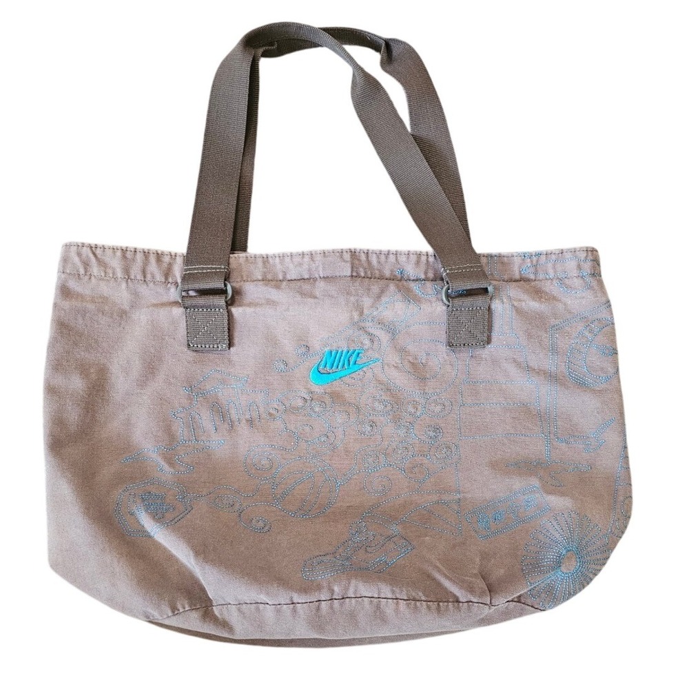 Vintage Y2K nike fabric brown carry bag with ue embroidered design